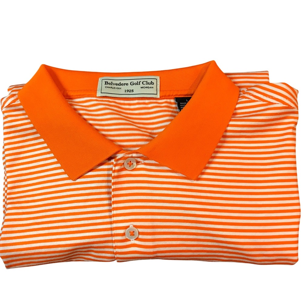 Belvedere Golf Club Mens Large Orange White Striped Supima Cotton Polo Shirt‎